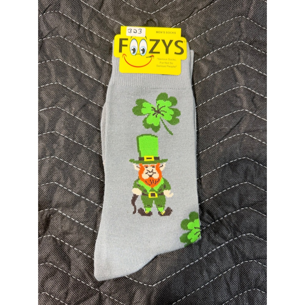 Foozys Leprechaun Socks Mens 10-13 Grey NWT St Patricks Day Shamrock‎ Irish Fun
